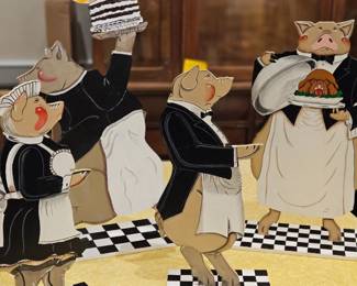  These are fun Pig server display pieces for retail setting or your own buffet! Hand painted set