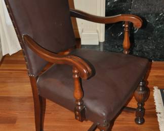 Mahogany Leather King Chair with Brass Hammered Accents.