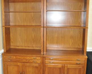 Two Vintage Storage Cabinets with Hutches by Henry Link, 33"W x 74"H x 18"D. Also Available is the Matching Desk with Hutch to Complete as a Three Piece Wall Unit