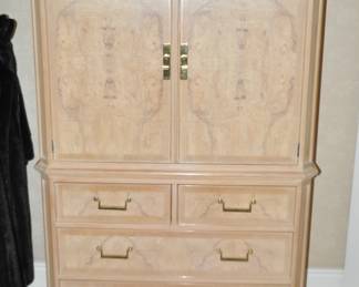 Fantastic Vintage  Drexel Heritage "Corinthian Collection" Bleached Burlwood Armoire/Wardrobe  Features 4 Pull out Drawers and Two Doors 40"W x 66"H x 19"D,