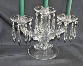 One of Two Gorgeous Vintage Fostoria Flame & Candle Candleabras with Bobeches and Prisms