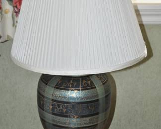 One of Two Outstanding 27" Frederick Cooper Table Lamps in Greens & Gold 