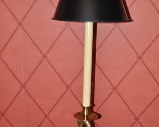 One of a Pair of Striking Brass Asian Dolphin Candlestick Table Lamps, 4.5"W x 4.5"D x 28"H Tall. (Each Sold Separatly)