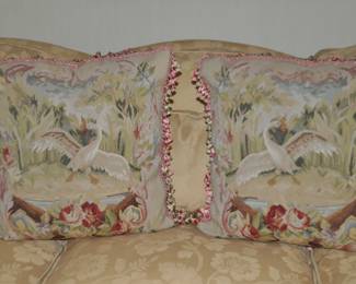 Vintage 20" Down Filled Embroidered Tapestry Pillows with Gorgeous Fringe Trim!