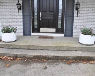 A Pair of Round White Outdoor Planters Available!