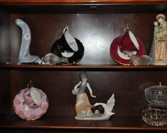 Wonderful Collection of  Vintage Teacups, Crystal and Porcelain Figurines Including Lladro, Baccarat, Val St. Lambert, Waterford & Hummel.