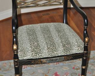 Stunning Southwood Furniture Co. Regency Style Black Satin Lacquer Beaufort Arm Chair. Made in USA. 35"H x 22D" x 23"W
