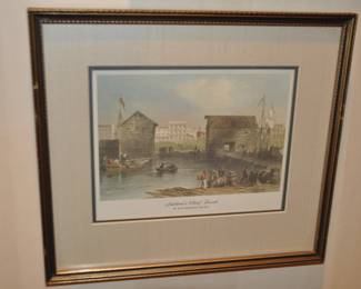 William Henry Bartlett, Canadian (1809-1854) Double Matted Engraving "Toronto Fish Market" by William Henry Bartlett, 13" x 12"