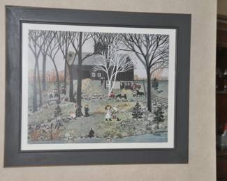 Double Signed and Numbered Folk Art Lithograph By Michigan Artist Sandra Somers 1989, Numbered. 154/1000, 23.5" x 19.5" Overall.