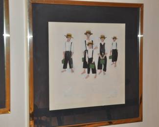 Vangaurd Studios Richard E. Howard, (American, 1912-1996). "Amish Boys with Lunchboxes"[Ca. 20th century]. Color screenprint on paper. Signed 23" x 23"