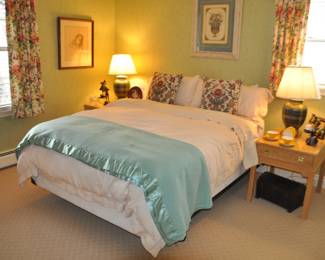 Welcome to The Charming Guest Room!  You Will Love the Anichini Quagliotti Pair of King Pillows with Pillow Shams and a Queen Sized Duvet Cover with Comforter in a Wonderful Blush Color