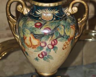 Hand Painted Ceramic Vase With Gold Handles 11" x 14"