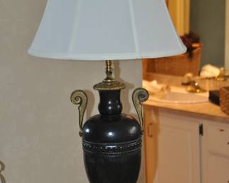 Vintage Bronze Table Lamp Painted Black and Gold, 33" 