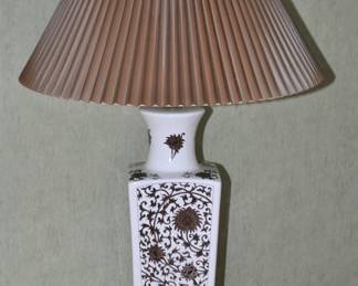 White and Brown Porcelain Table Lamp, Made in Canada, with Matching Brown Shade