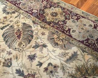 Up Close View of the Stunning Hand Knotted 100% Wool Mongolian Design Area Rug Made in India, 9" x 12".