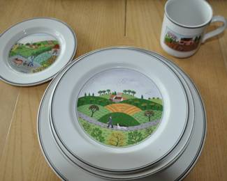 Up Close View of Our Villeroy & Boch Dinnerware, Five Piece Place Setting, Service for 8 in the "Design Naif" Pattern.