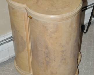 Lovely Petite Vintage Drexel Heritage "Corinthian Collection" Bleached Burlwood 3 Leaf Clover Side Table/ Cabinet, 24"H x 17.5"D