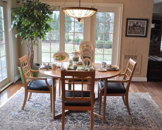 Overview of our Fantastic Dining Area Furnished with a Wonderful Drexel (made in USA) Drop Leaf Dining Table with 4 Dining Chairs Set and a Gorgeous "Hunting Scene" Machine Made Wool Tabriz Area Rug 