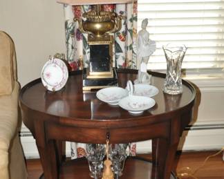 Fabulous Baker for Milling Road Collection Oval Side Table with Single Drawer, Filled with Crystal and Porcelain Home Decor 30"w x 22"d x 28"h