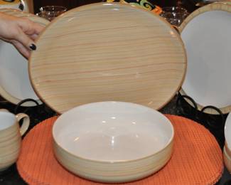 Up Close View of the Denby Platter in Caramel Stripe