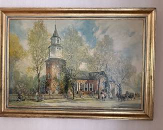 Joseph Conover Claghorn (American 1869-1947), Bruton Parish Church, Williamsburg Virginia, Signed Watercolor 34" x  24" Overall