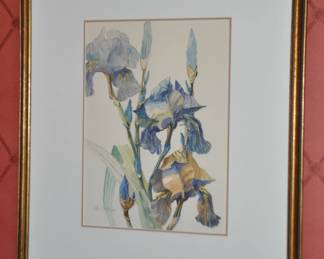 Another Framed and Pencil Signed Iris Watercolor by Canadian Artist Peter Large, 1981