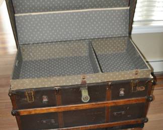 Interior of the Outstanding John Brown Inc. Antique Wood Wedding Steamer Trunk with Original Removable Packing Divider!