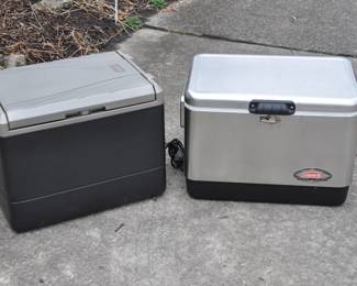 Ready for Summer Day Trips to the Lake?  These Coolers are perfect for your on the go needs!  Coleman Steel Belted 54 Quart Cooler, Keeps Cold for 4 Days & a Car Adapter Cooler. 