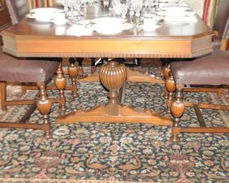The 4.5" Banded Side of our Immaculate Mahogany William & Mary Style Dining Table Features Extensive Carving Throughout, not To Be Missed!
