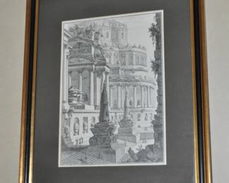 The Second in a Pair of Giovanni Battista Piranesi, (Italian 1720-1778 ) Ancient Roman Emperor Mausoleum Prints Beautifully Framed and Matted. Overall 20.5" x 25.5"