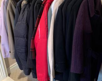 A Nice Collection of Spring, Fall & Winter Coats Ranging in Sizes Small to Large.