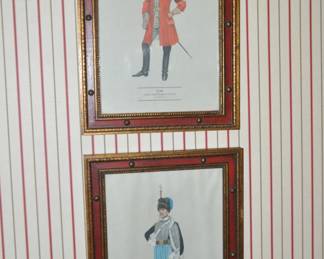 One of Four by P.H. Smitherman in a Series of Illustrations Reproduced In England Illustrating Uniforms of the British Army from 1705-1960. Each Image 12" x 16.25" Overall.  On the Top "1722 Captain, King's Regiment of Horse" and Below Him is "1815 Captain 18th Hussars"