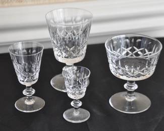 Cut Crystal Imperial Stemware "Clara": 8 Sherbet (4.5") 7 Claret 5/25" Set of 4 port 4.25" & 7 Cordials 3.25"