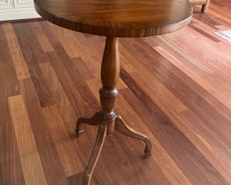 Delicate and Lovely Banded Cherrywood Tri-pod Side Table 29"H x 16"D.