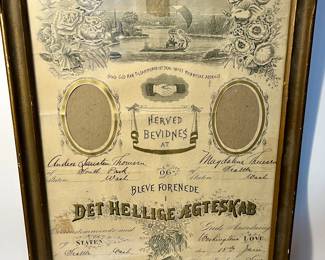 Antique Pic Crust Bat Wing Frames Dutch 1907 marriage certificate