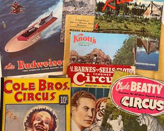Vintage souvenir Magazines Circuses, Knotts Farm, Mt Rainier, Miss Budweiser