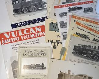 Vulcan Iron Works Gasoline, Steam Locomotives Pamplets, Bulletins, B&W photos