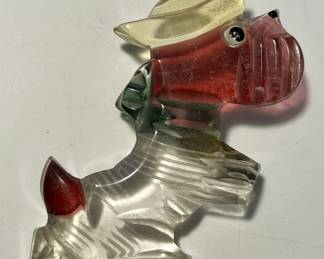 Vintage 1940’s Lucite Carved Terrier wearing sailor hat Pin