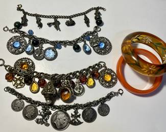 Vintage costume jewelry charm bracelets and bangles