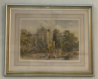 The Tower Garden lithograph with brass frame