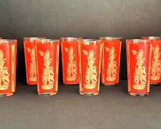 Culver red/gold Oriental Siam dancers highball glasses
