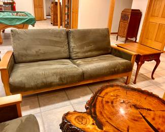 1970's lounge wood framed couch w/matching love seat and 2 side chairs