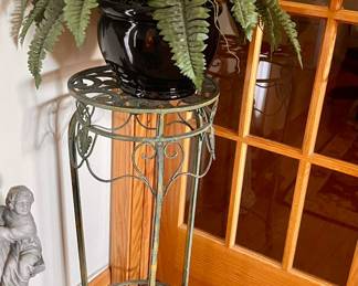 Faux plant and wrought iron plant stand 