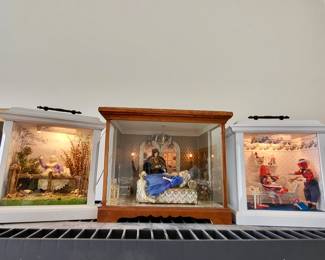 3 Hand made lighted mini doll house rooms 