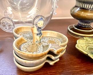  3 Vtg. Wade Irish Porcelain - 2 w/Mini Leprechaun Clover dish - 2 Mini Clover dishes 