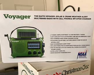New - Voyager solar & crank weather alert multiband radio w/cell phone charger 