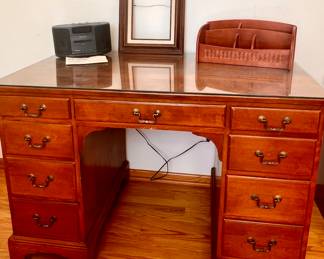 Vtg. desk w/glass top 