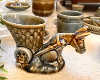 Vtg. Shamrock Pottery Donkey and Cart planter