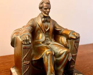 close up - Vtg. Brass & Marble Abraham Lincoln bookends