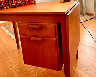Vtg. Teak sewing table w/drop down side